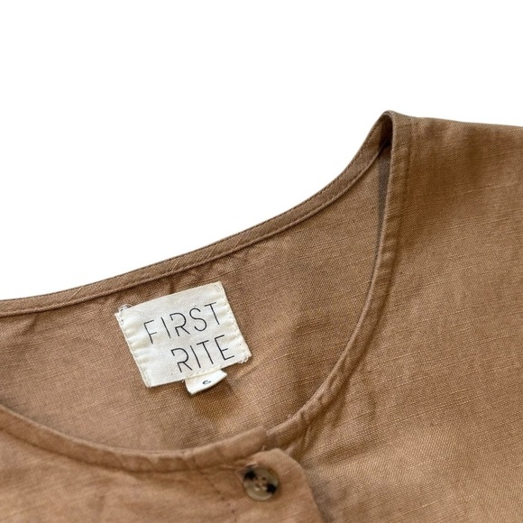 First Rite Caramel Brown Crop Blouse - Button Down - 100% Linen - Picture 6 of 7